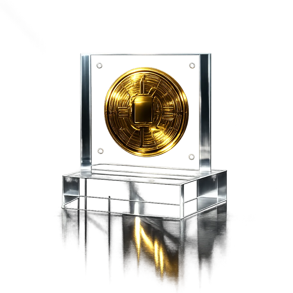 Gouden bitcoinmunten in een geometrisch patroon op zwarte achtergrond
